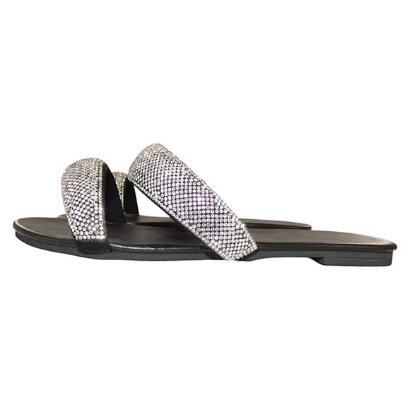 Rhinestone Double Strap Black Slide Spa Pool Sandals Blingcore Y2K Glam EU 38 - Picture 5 of 11